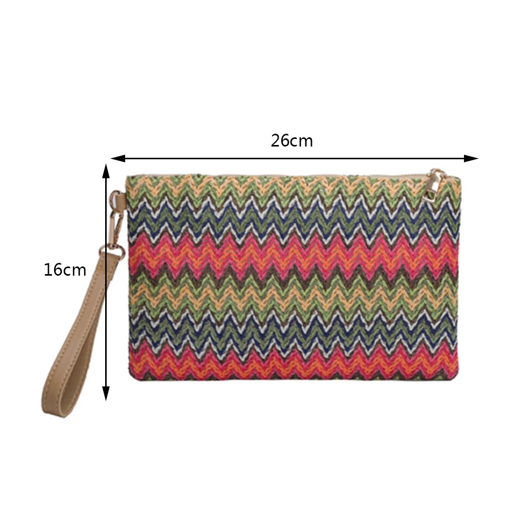 Colorful Woven Straw Clutch Bag - Women’s Summer Beach Handbag, Boho Purse, and Wristlet