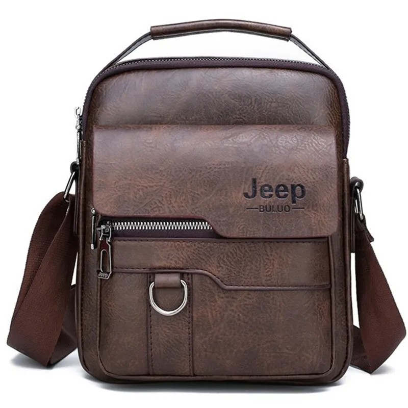 JEEP BULUO Men's Leather Crossbody Bag – Stylish and Durable Shoulder Messenger Bag for Business or Casual Use in Brown, Black, and Khaki