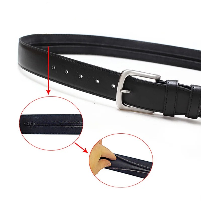 PU Leather Hidden Money Belt – Anti-Theft Security Waist Strap for Men & Women in Black and Brown