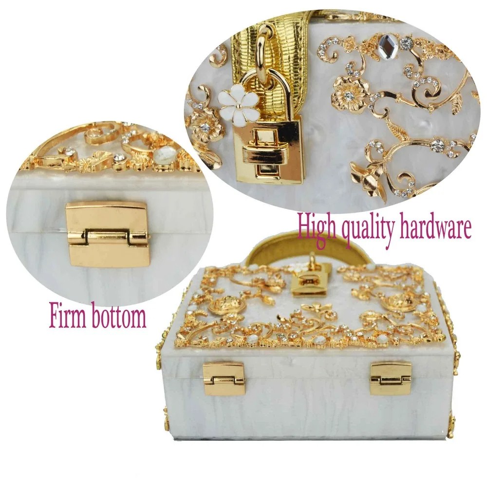 Luxury Diamond Flower Evening Clutch – Hollow Relief Acrylic Designer Handbag for Women