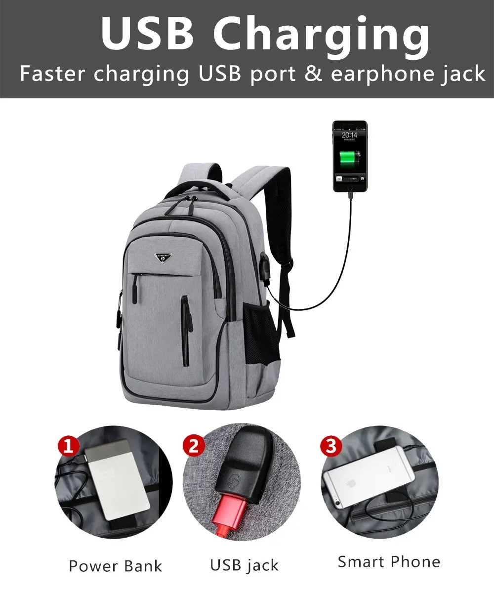 Large Capacity Waterproof Laptop Backpack with USB Charging – Durable Travel, Work & School Bag for Men & Women – Multiple Colors