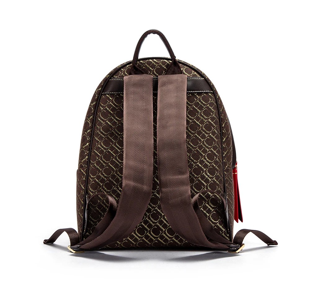 Luxury Monogram Jacquard Backpack for Men & Women – Stylish Commuter & Travel Bag with Leather Accents