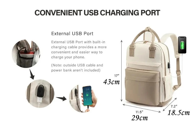 Waterproof USB Charging Backpack for Women - Stylish Travel, Work, and School Bag with Multi-Compartments & Laptop Sleeve