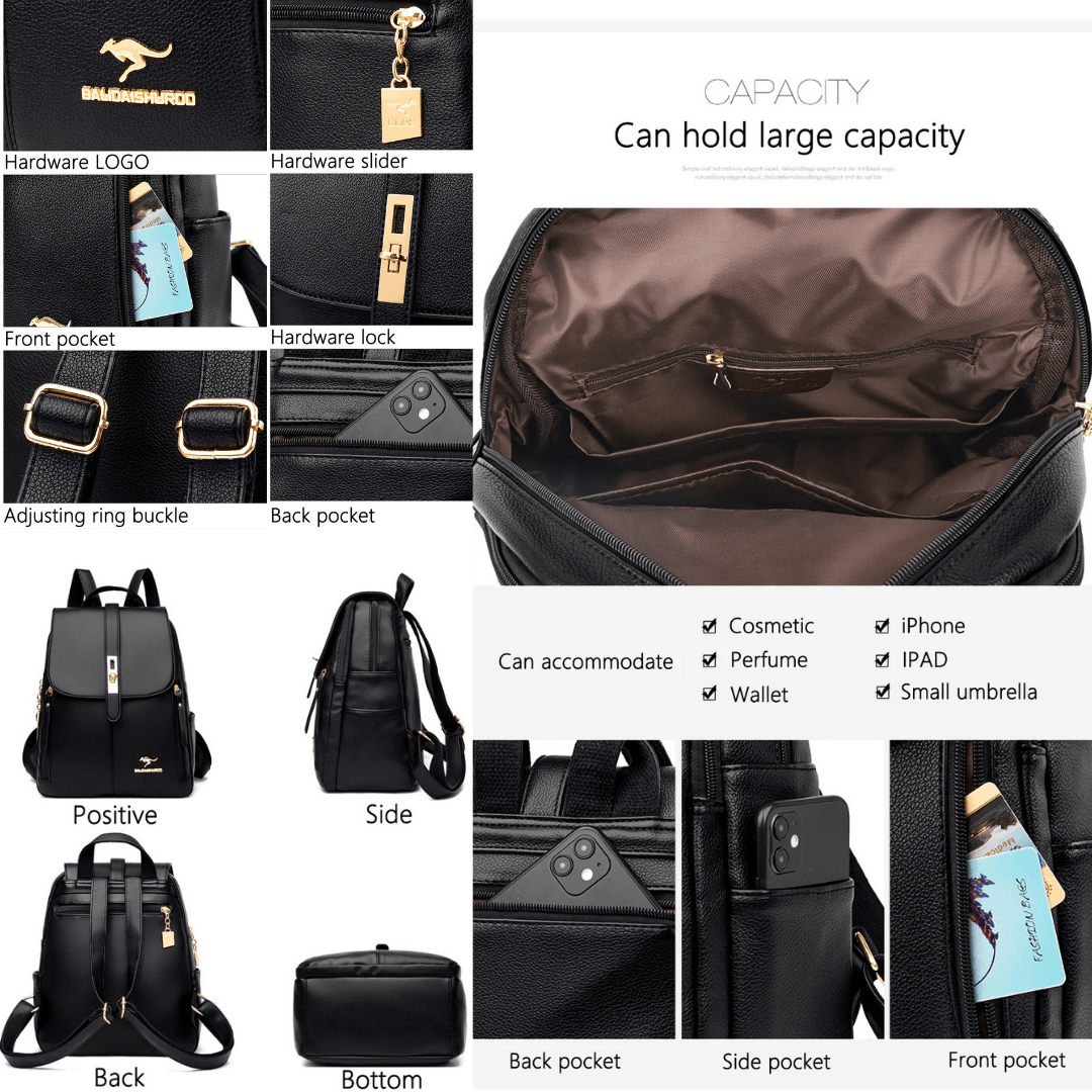 Elegant Leather Women’s Backpack - Fashionable, High-Capacity Shoulder Bag for Travel, Work & School by HappyNear