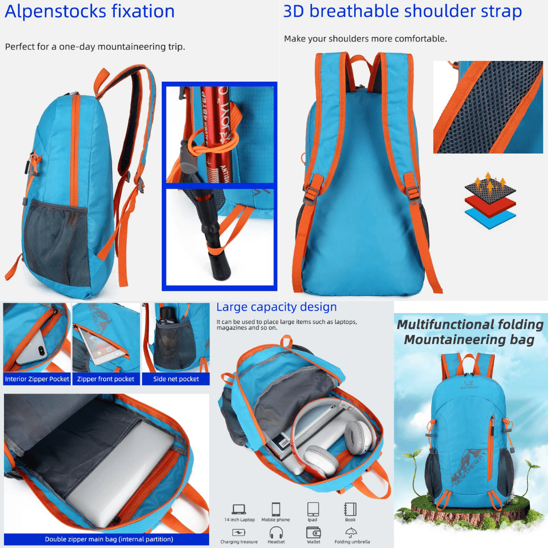 22L Portable Folding Hiking Backpack – Lightweight, Water-Resistant Outdoor Daypack for Travel, Climbing, and Adventure