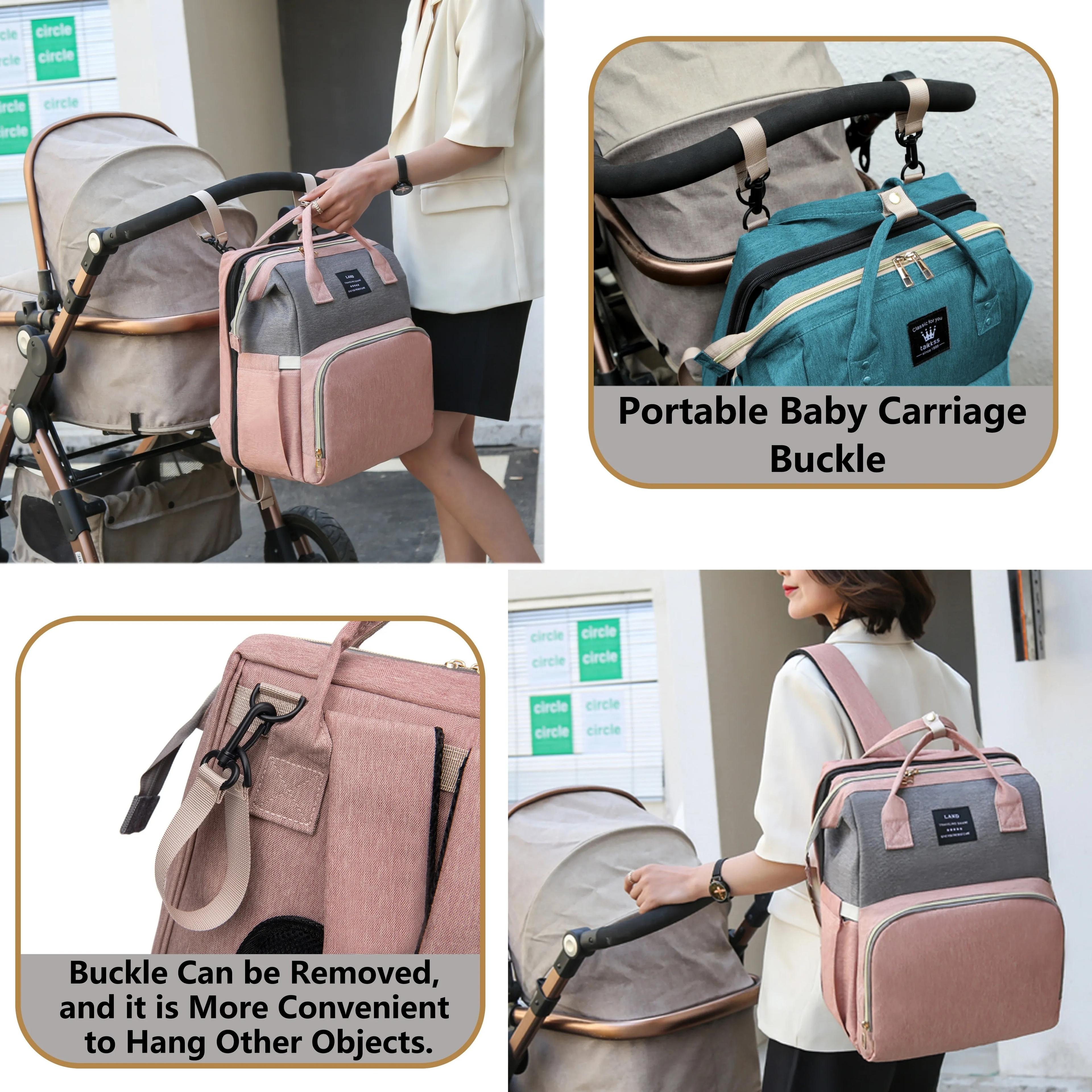 Portable Mommy Bag with Foldable Crib – Lightweight Large-Capacity Travel Maternity Backpack with USB Port – Pink, Black, Gray, and Blue