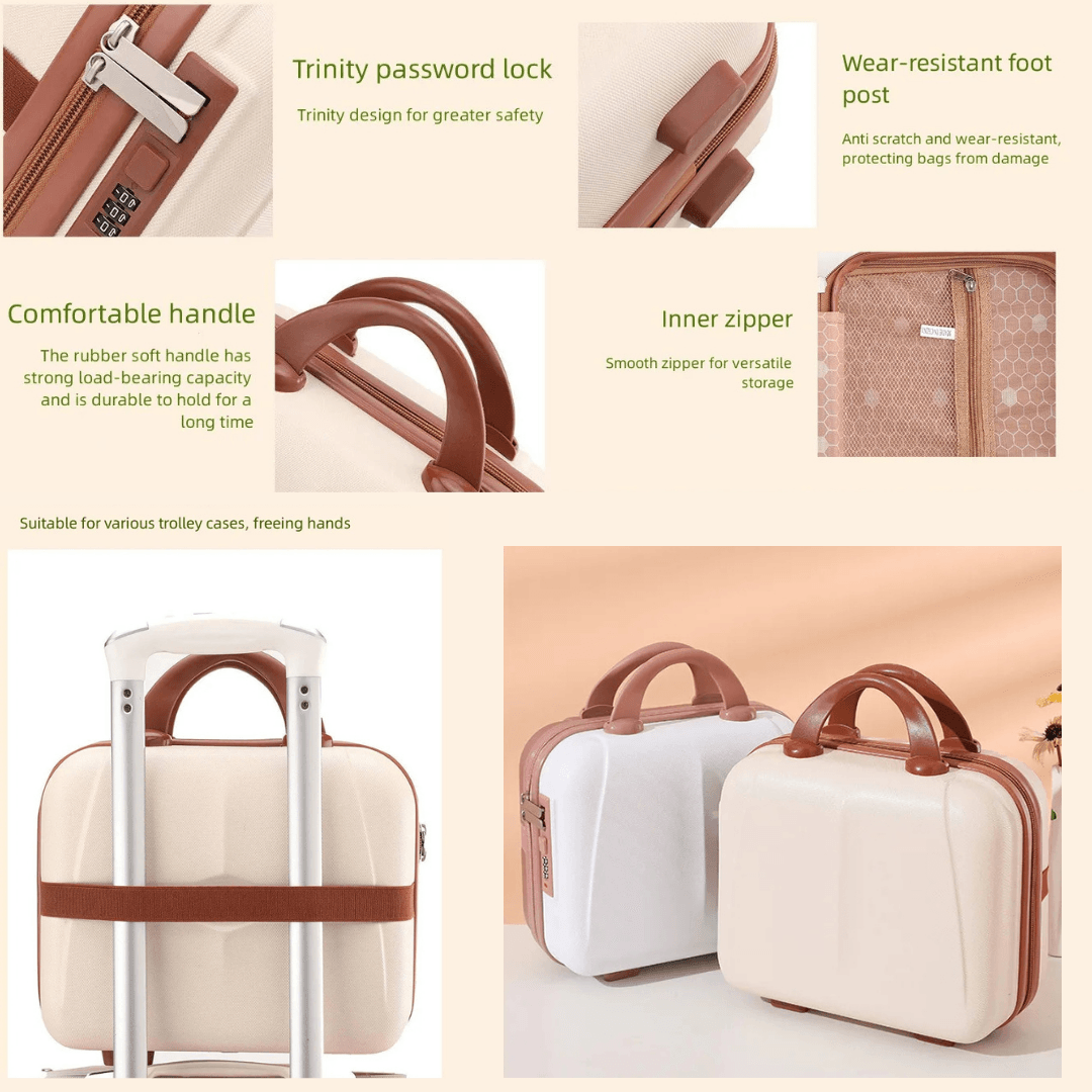 Portable Travel Hand Luggage Cosmetic Case with Password Lock - Makeup Storage Bag, Boarding Organizer, Festival Gift - Available in Rose Gold, Black, White, and Green