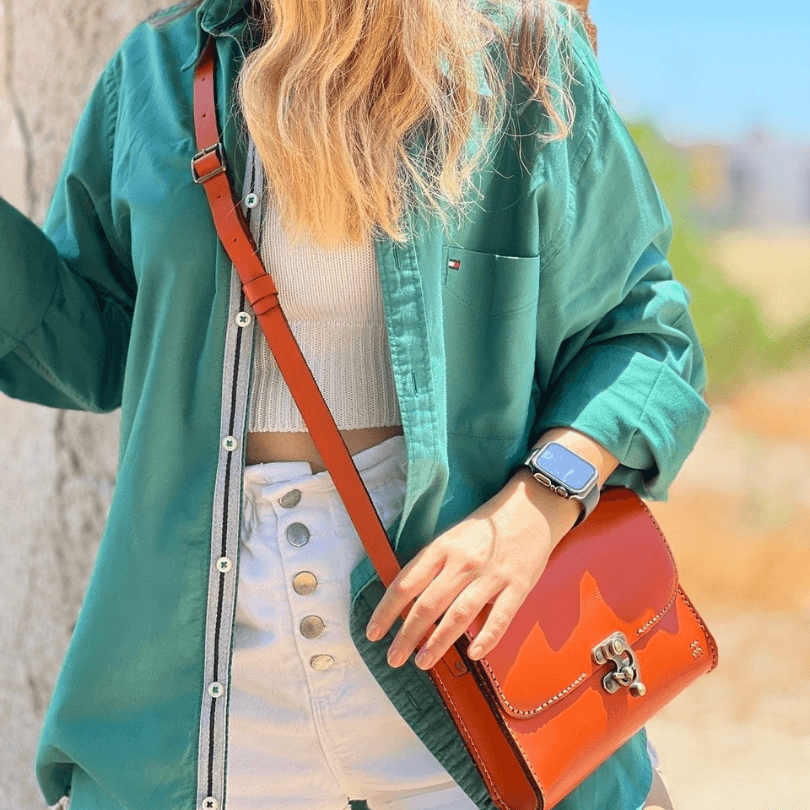 Kuşadası Heritage Crossbody – 100% Genuine Leather Handcrafted Shoulder Bag in Orange by HappyNear Exclusive