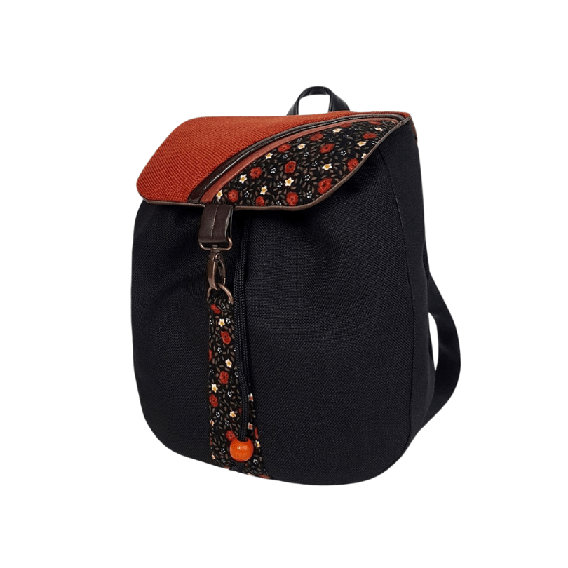 Manavgat Heritage Backpack – Handmade Black & Orange Designer Bag by HappyNear Exclusive