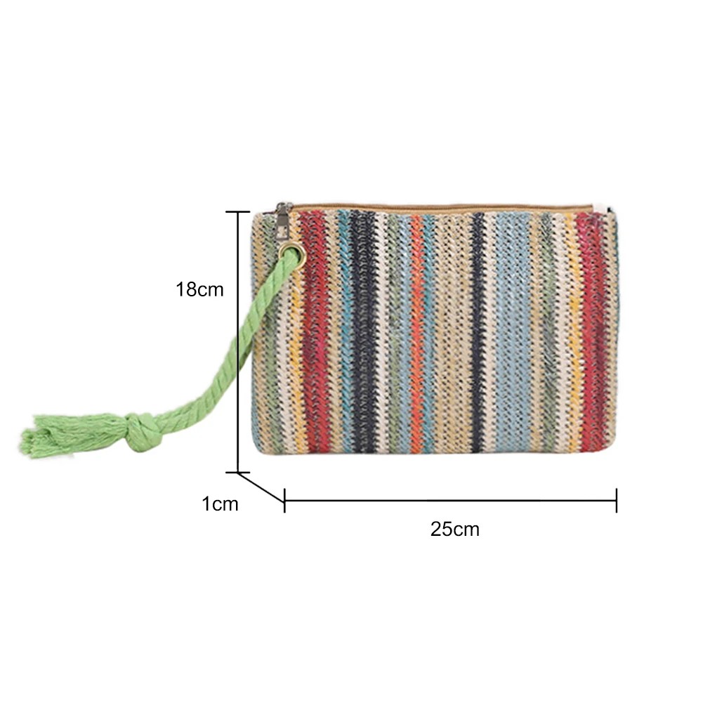 Colorful Woven Straw Clutch Bag - Women’s Summer Beach Handbag, Boho Purse, and Wristlet