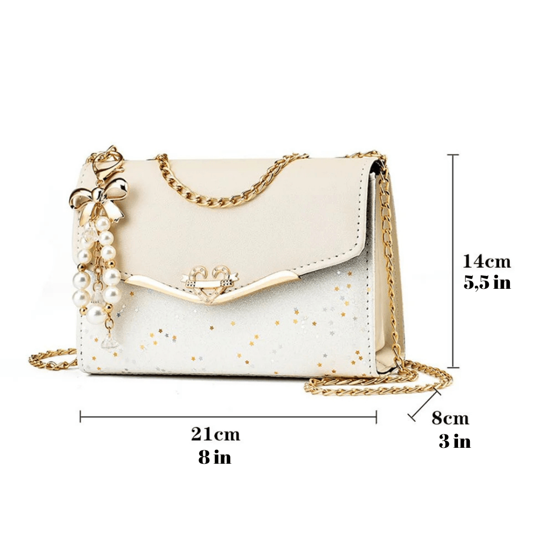 Elegant Sequin Messenger Bag with Tassel Charm - Stylish PU Leather Shoulder Bag for Women (Available in Beige, Red, Black, White)