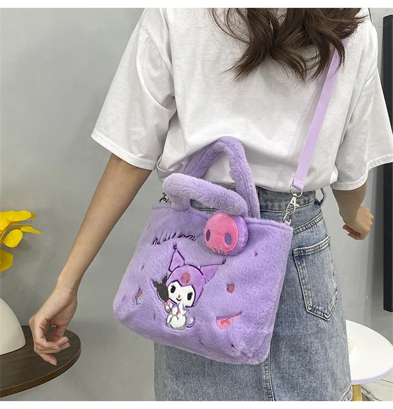 Plush Shoulder Bag - Hello Kitty, My Melody, Kuromi, Cinnamoroll Cartoon Handbag for Women and Girls