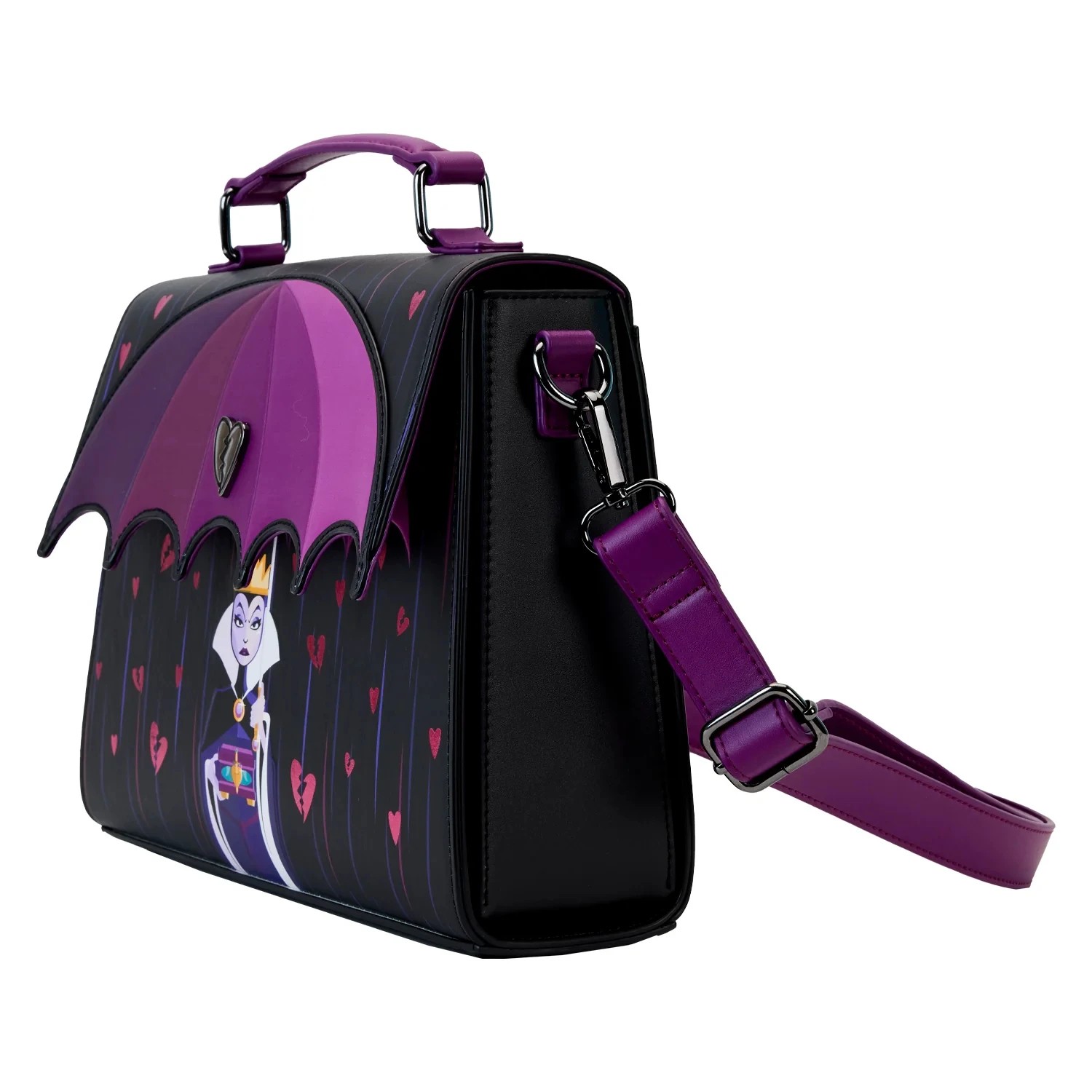 Villains Inspired PU Leather Handbag – Unique Evil Queen Design, Girls Fashion Crossbody Shoulder Bag, Black and Purple