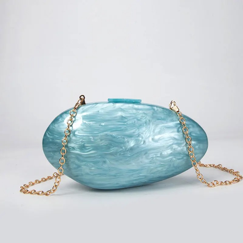 Luxury Pearl Acrylic Clutch – Designer Shell-Shaped Evening Bag with Chain Strap for Women