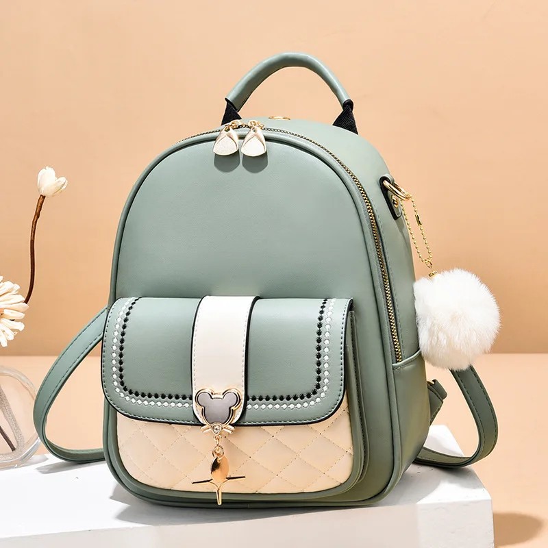 Chic Color-Blocked Mini Backpack with Adjustable Straps and Decorative Charm | Stylish Women’s Travel Bag