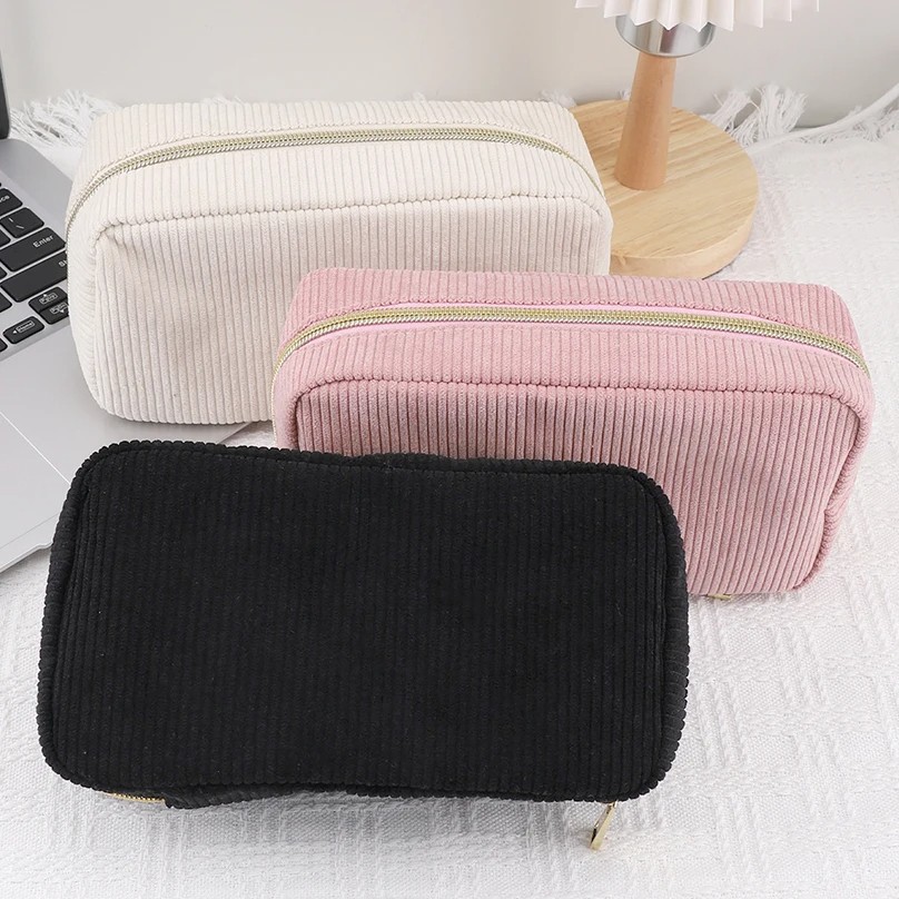 Corduroy Large-Capacity Pencil Case - Kawaii Solid Color School Stationery Organizer Pouch