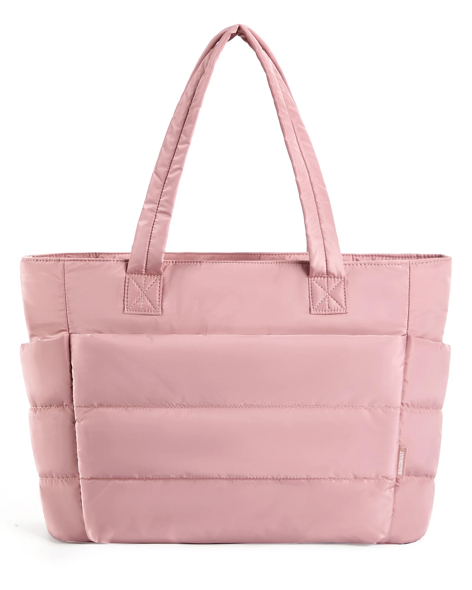 Quilted Puffy Pink Tote Bag – Large Cotton Padded Shoulder Shopper Purse for Women | Daily Casual Handbag