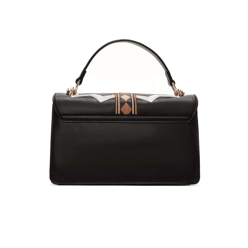 Fethiye Luxe Shoulder Bag – Designer Embroidered Vegan Leather Handbag in Black by HappyNear Exclusive