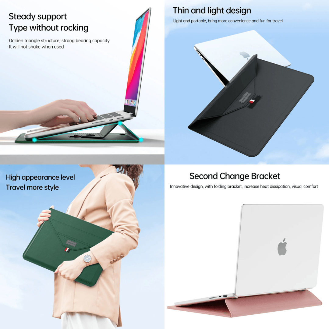 Multi-Functional Laptop Sleeve with Stand - Shockproof, Portable Laptop Case with Accessory Pouch - Fits 13-15.6 Inch Laptops for Work and Travel