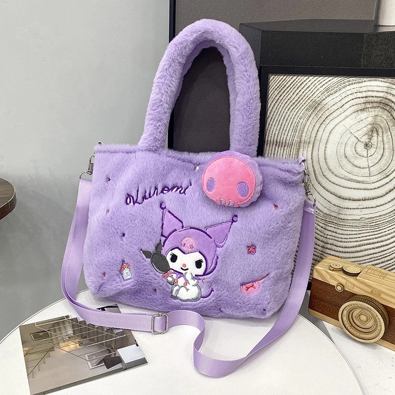 Plush Shoulder Bag - Hello Kitty, My Melody, Kuromi, Cinnamoroll Cartoon Handbag for Women and Girls