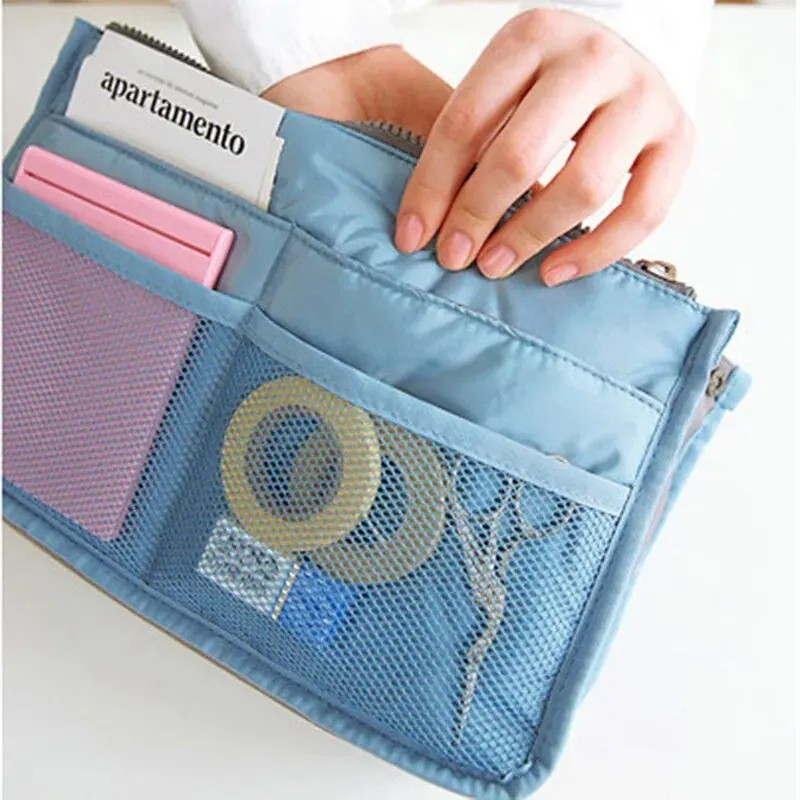 Korean-Style Multifunctional Folding Storage Bag – Large Capacity Double Zipper Organizer for Women’s Makeup and Essentials, Available in Blue, Black, and Yellow