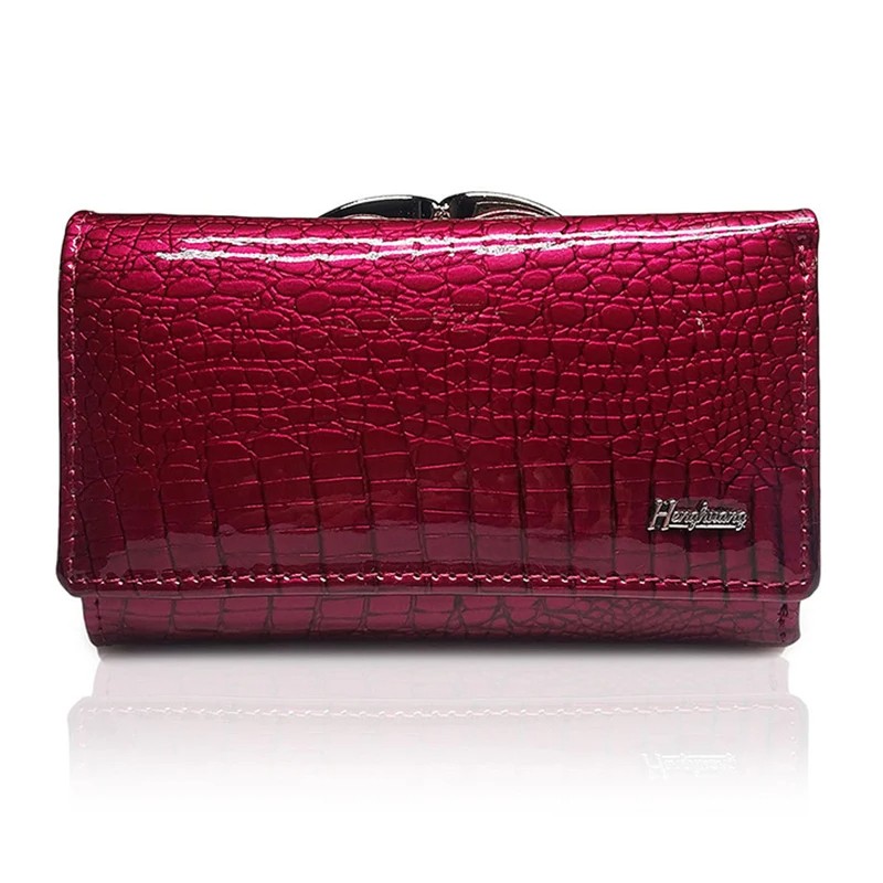 Luxury Genuine Leather Women's Wallet - Sleek Red Croc Pattern Clutch with Multiple Compartments and Durable Design