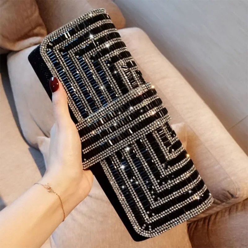 Women's Rhinestone Evening Clutch Purse - Sparkling Glitter Formal Party Bag with Chain