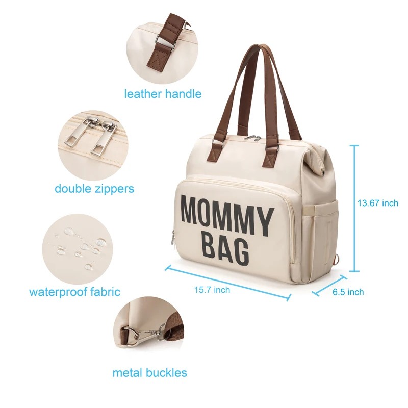 3-Piece Mommy Bag Set - Large Capacity Diaper Bag with Baby Necessities Organizer & Travel Backpack for Parents, Beige