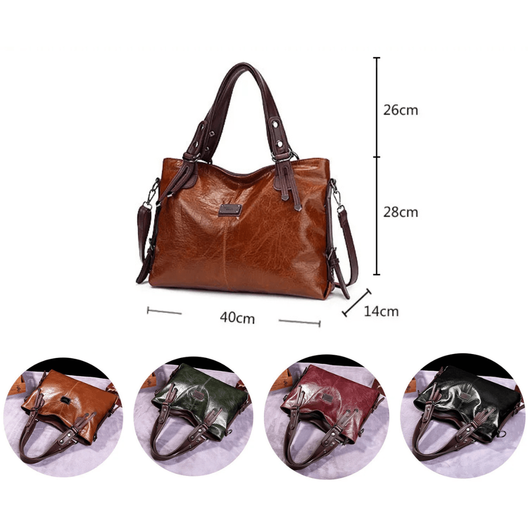 Elegant Soft Leather Tote Bag for Women – Large Vintage Shoulder & Crossbody Handbag – Brown, Black, Olive, Wine Red