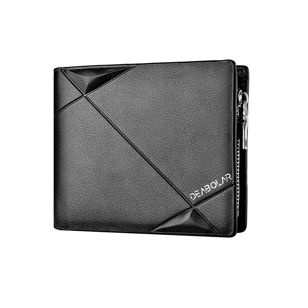 Men's Slim Leather Wallet with Multi-Function Card Holder, Zipper Coin Pocket, and Stylish Geometric Design - Available in Black, Dark Brown, and Light Brown