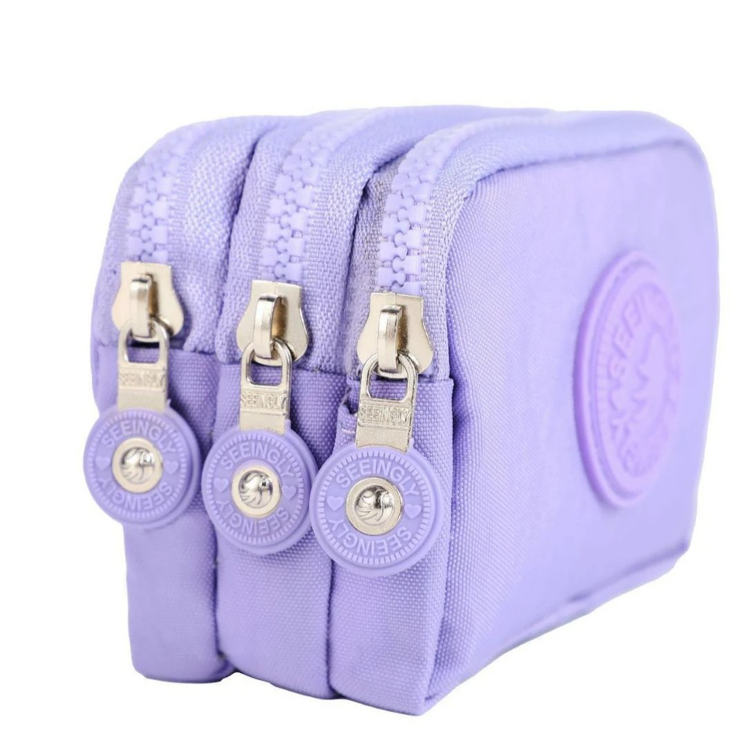 Women’s Three-Layer Nylon Coin Purse – Portable and Waterproof, Available in Purple, Black, Beige & More