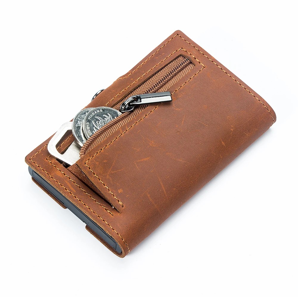 Genuine Leather RFID-Blocking Pop-Up Card Holder Wallet for Men - Available in Multiple Colors