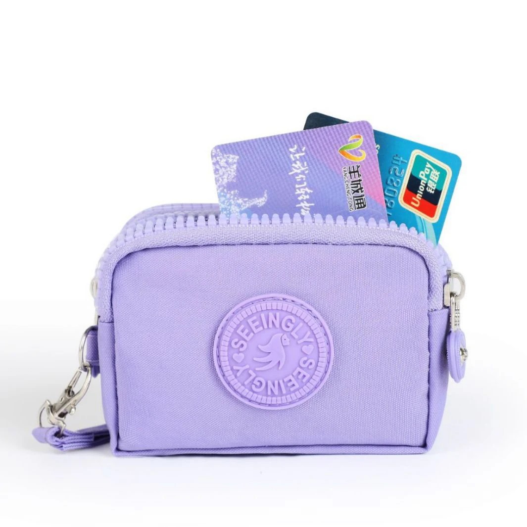 Women’s Three-Layer Nylon Coin Purse – Portable and Waterproof, Available in Purple, Black, Beige & More