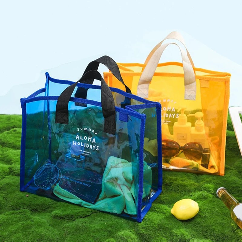 Trendy Transparent PVC Beach Tote Bag – Large Jelly Handbag for Women | Waterproof Vinyl Shopper for Summer