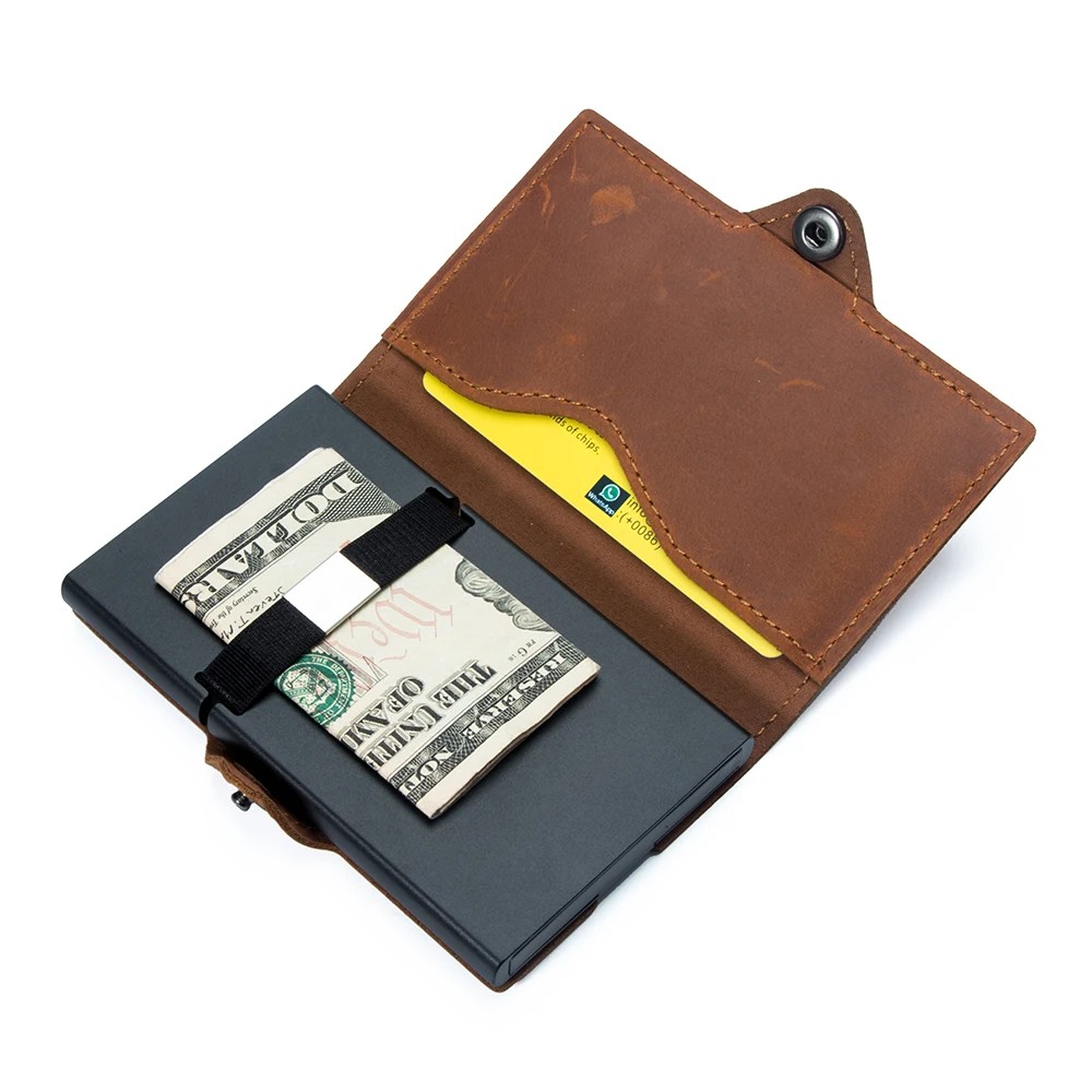 Genuine Leather RFID-Blocking Pop-Up Card Holder Wallet for Men - Available in Multiple Colors