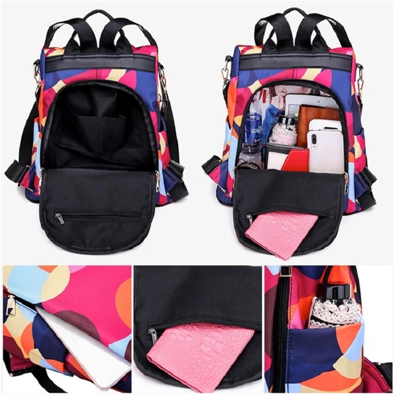 Multifunctional Anti-Theft Backpack for Women - Large Capacity, Lightweight Oxford Shoulder Bag - Colorful Print