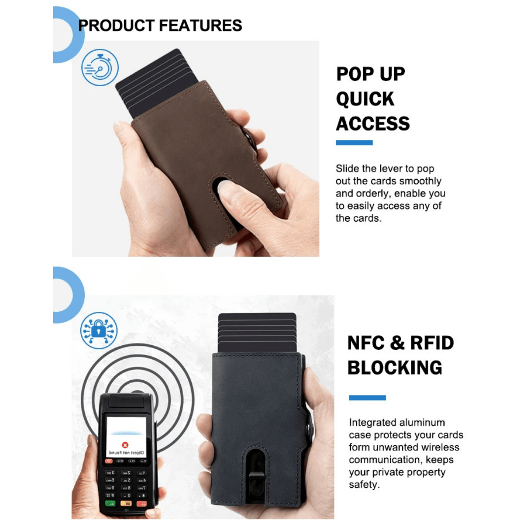 Genuine Leather RFID-Blocking Pop-Up Card Holder Wallet for Men - Available in Multiple Colors