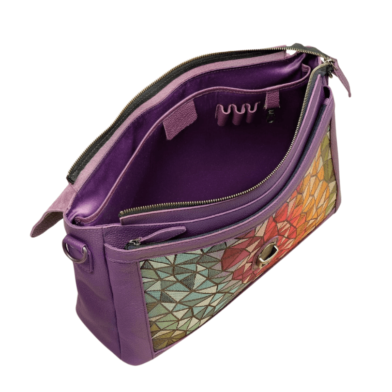 Antalya Harmony Crossbody – Premium Leather Laptop-Compatible Shoulder Bag in Purple Mosaic by HappyNear Exclusive