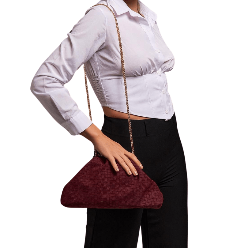 Trabzon Woven Suede Chain Shoulder Bag – Burgundy Vegan Leather by HappyNear Exclusive