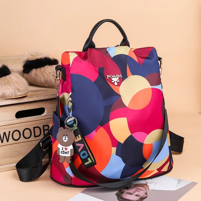 Multifunctional Anti-Theft Backpack for Women - Large Capacity, Lightweight Oxford Shoulder Bag - Colorful Print