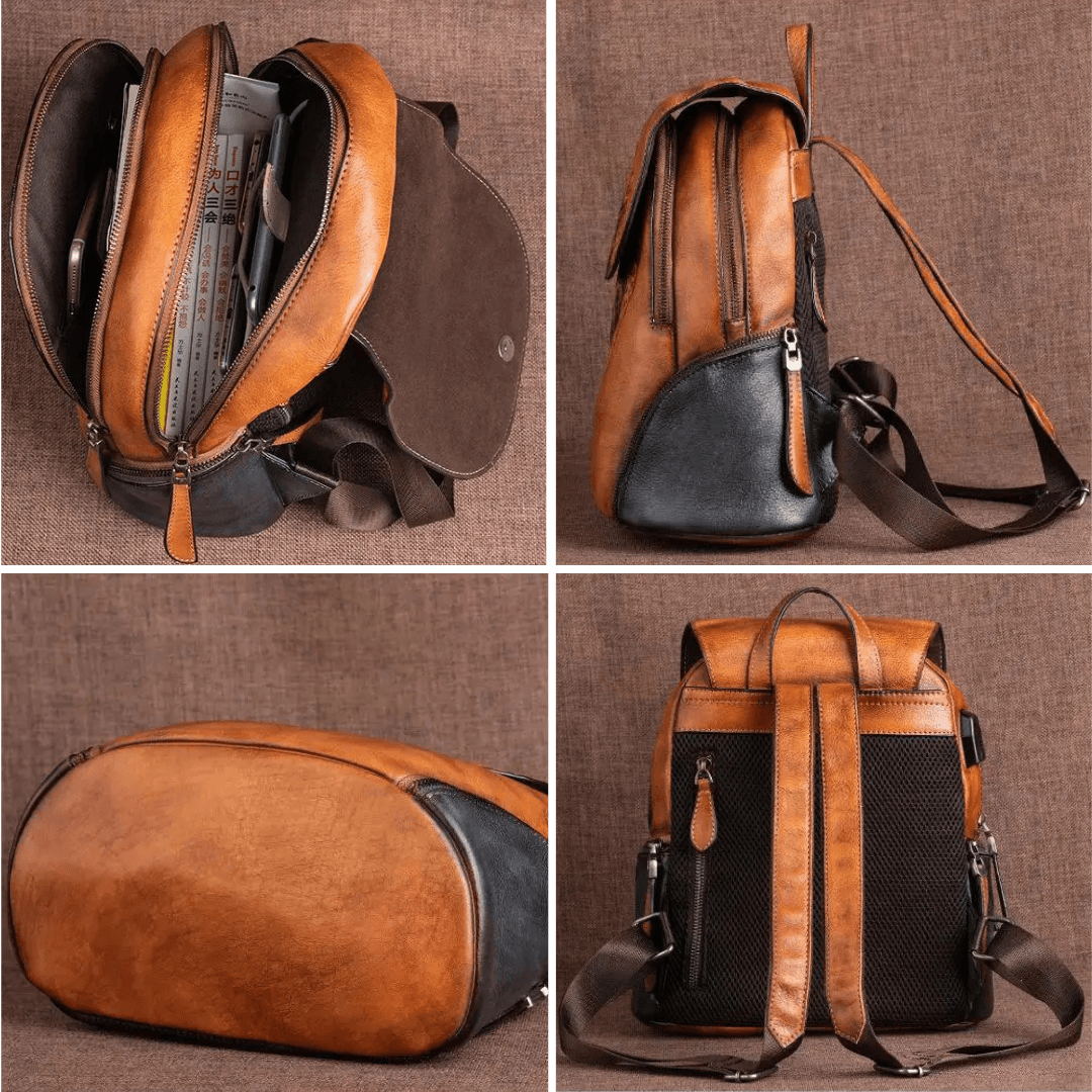 Retro Leather Embossed Vintage Backpack for Women – Genuine Handmade Designer Bag | Large Capacity, Unique Style – Available on HappyNear.com