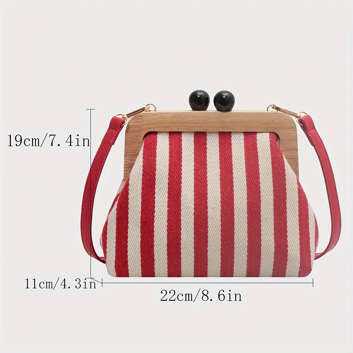 Vintage Striped Frame Clutch Bag - Chic Wooden Handle Crossbody Purse for Women