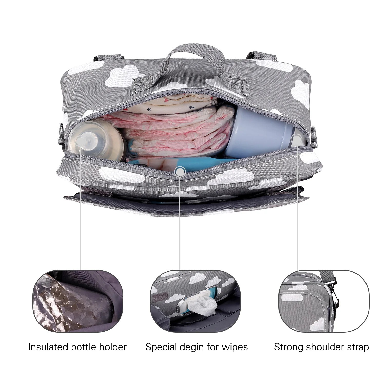 Baby Stroller Organizer Diaper Bag with Waterproof Polyester and Universal Straps - Available in Gray Clouds and More