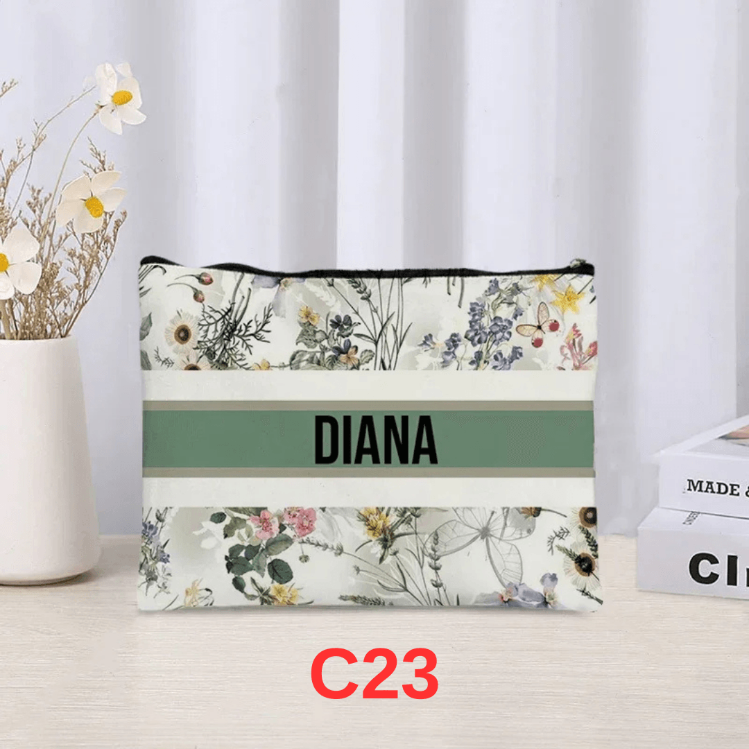 Personalized Vintage Floral Makeup Bag | Custom Travel Cosmetic Organizer for Ladies | Toilet Side Bag for Ladies