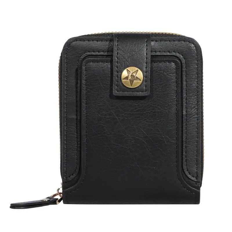 Men’s Compact PU Leather Zipper Wallet – Multi-Card Holder with Coin Pocket in Black, Coffee, and Brown