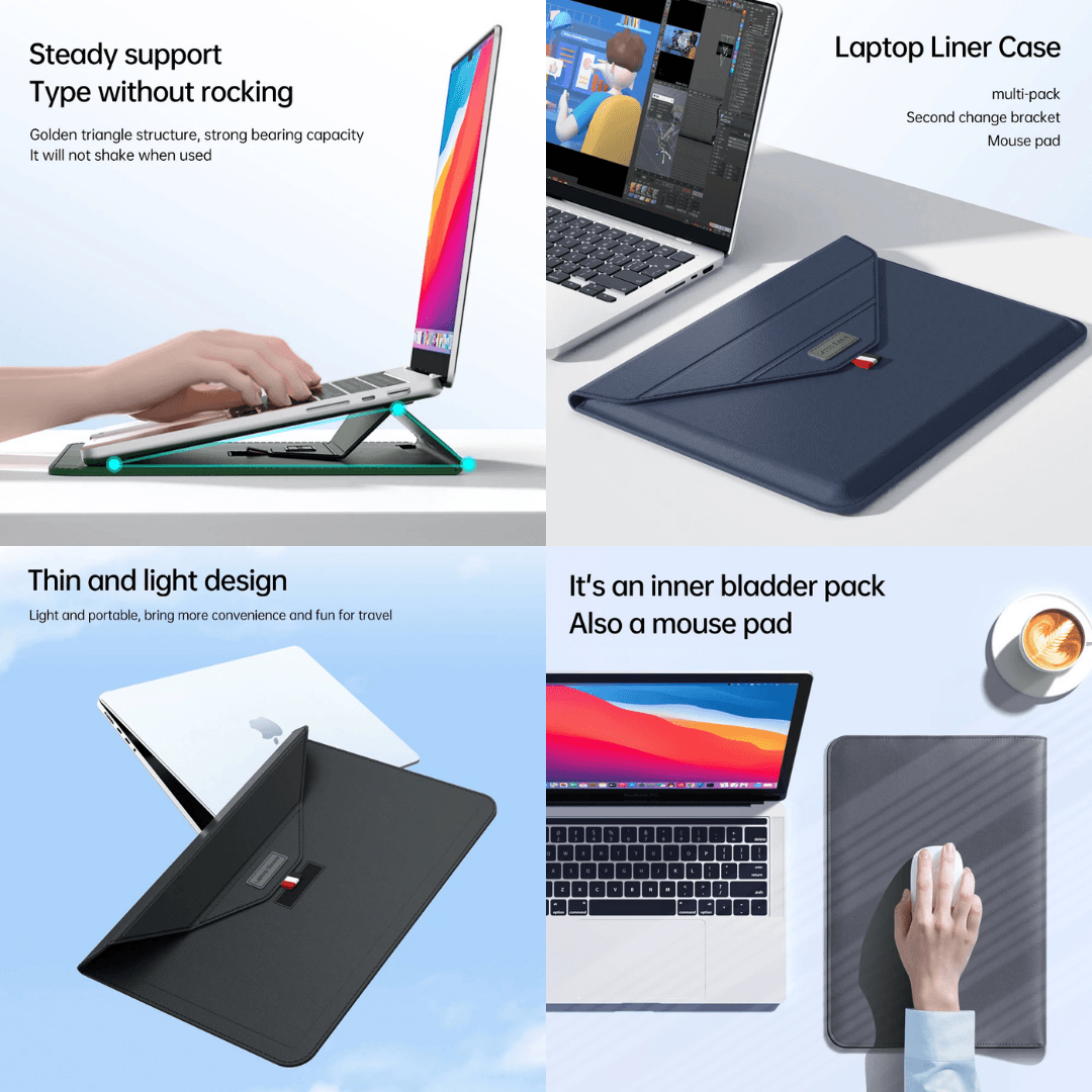 Multi-Functional Laptop Sleeve with Stand - Shockproof, Portable Laptop Case with Accessory Pouch - Fits 13-15.6 Inch Laptops for Work and Travel