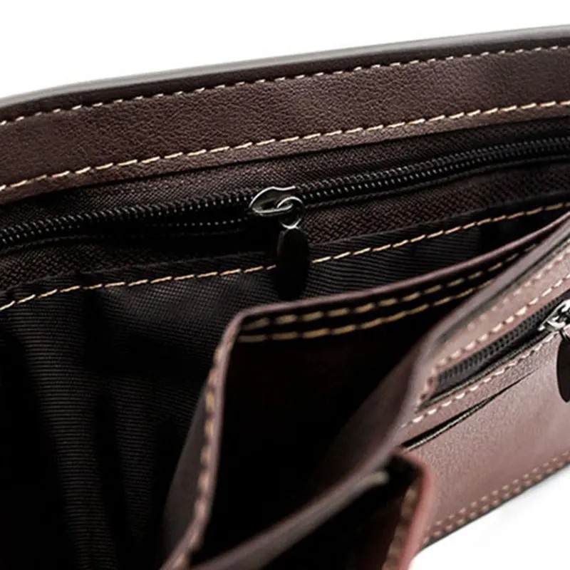 Men's Slim PU Leather Wallet with Zipper Coin Pocket - Lightweight Bifold Card Holder - Available in Blue, Light Brown, Dark Brown, Black