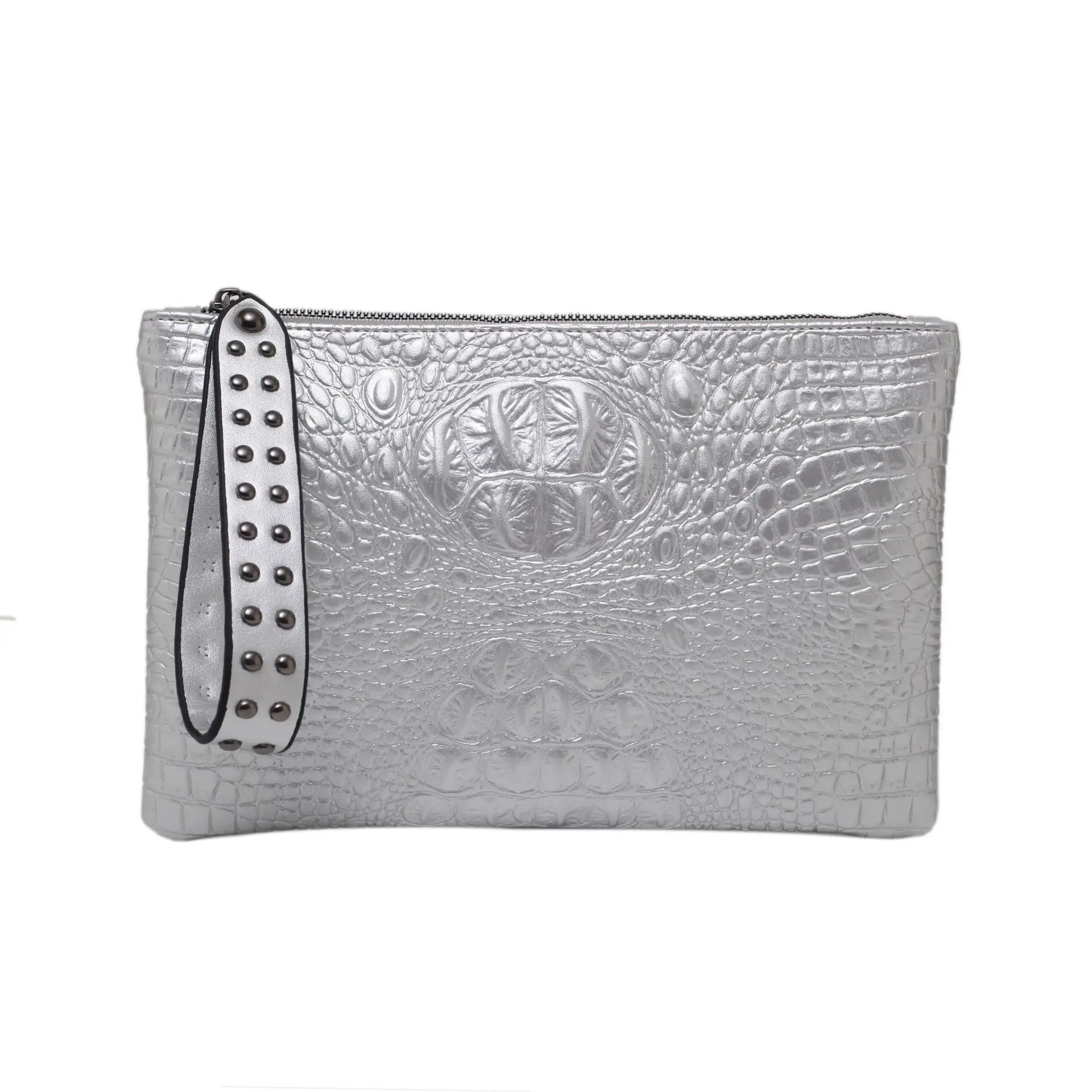 Luxury Crocodile Embossed PU Leather Clutch Wristlet Bag for Women - Elegant Evening Envelope Bag