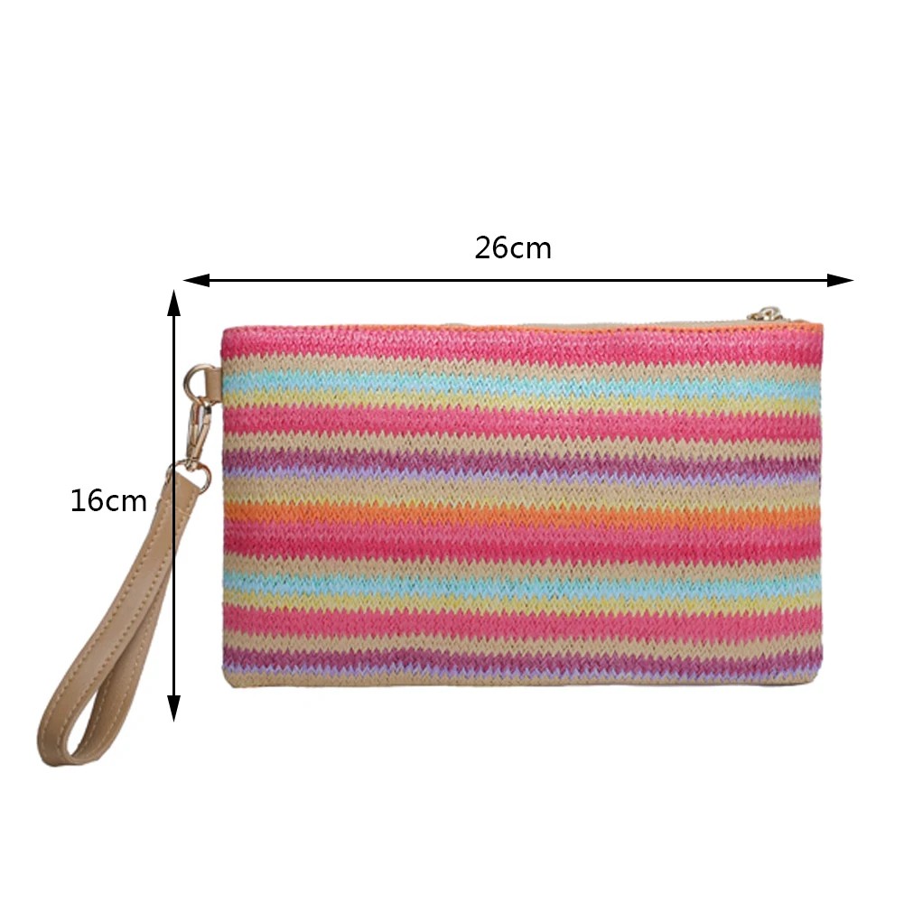 Colorful Woven Straw Clutch Bag - Women’s Summer Beach Handbag, Boho Purse, and Wristlet