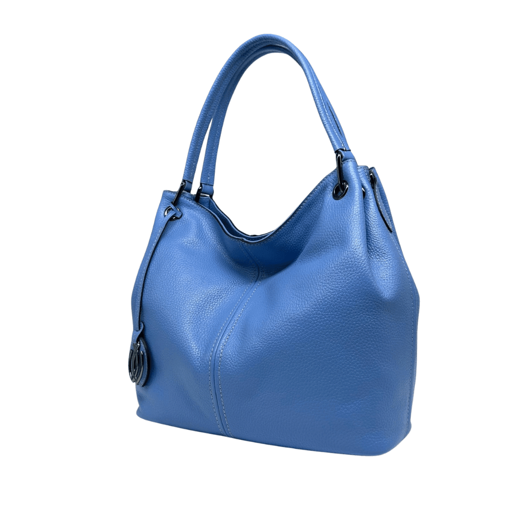 Bozcaada Azure Tote – Genuine Leather Shoulder Blue Bag by HappyNear Exclusive